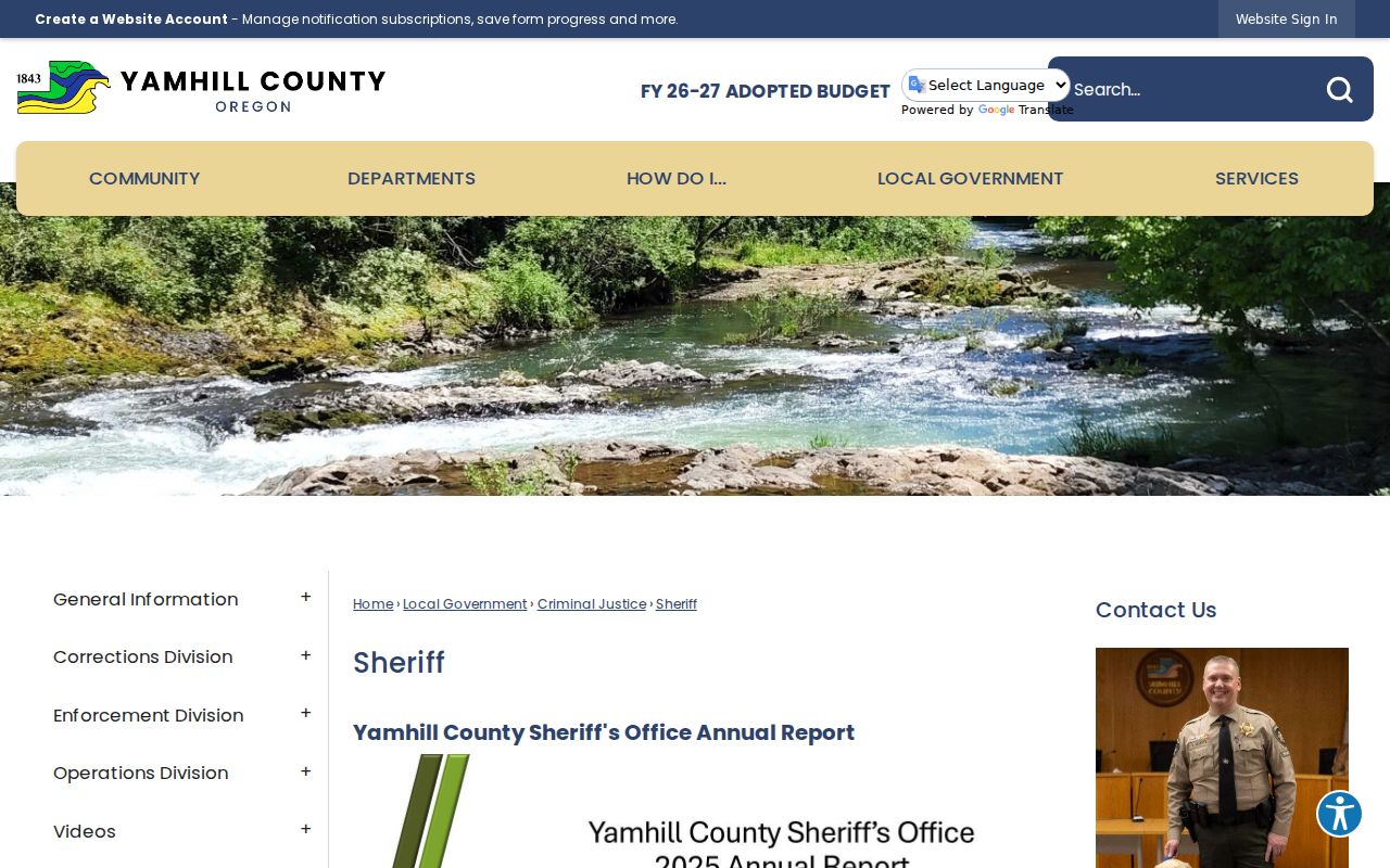 Yamhill County Sheriff official records and contact page