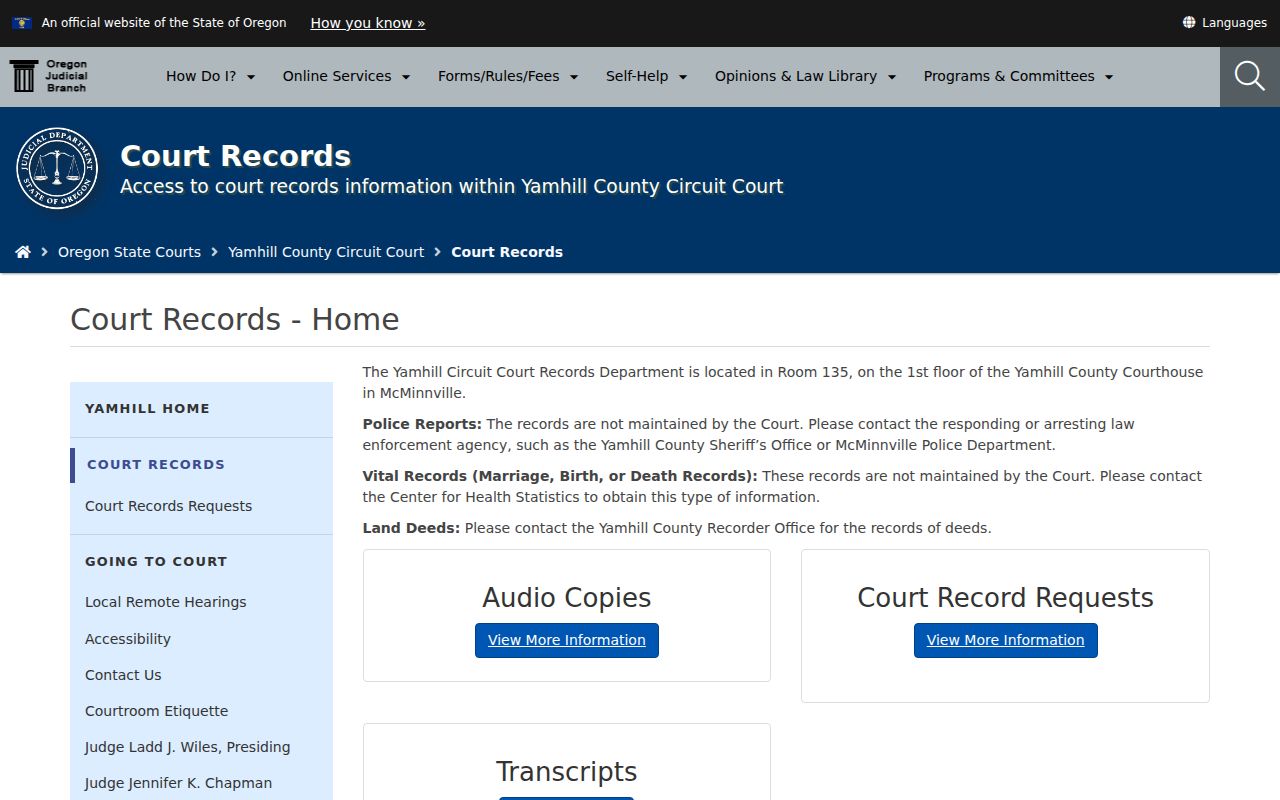 Yamhill Circuit Court records and copy information