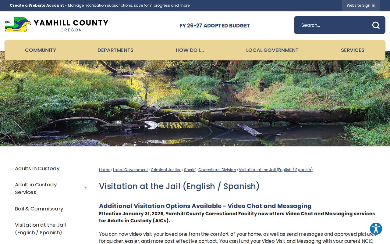 Yamhill County jail visitation and communications information