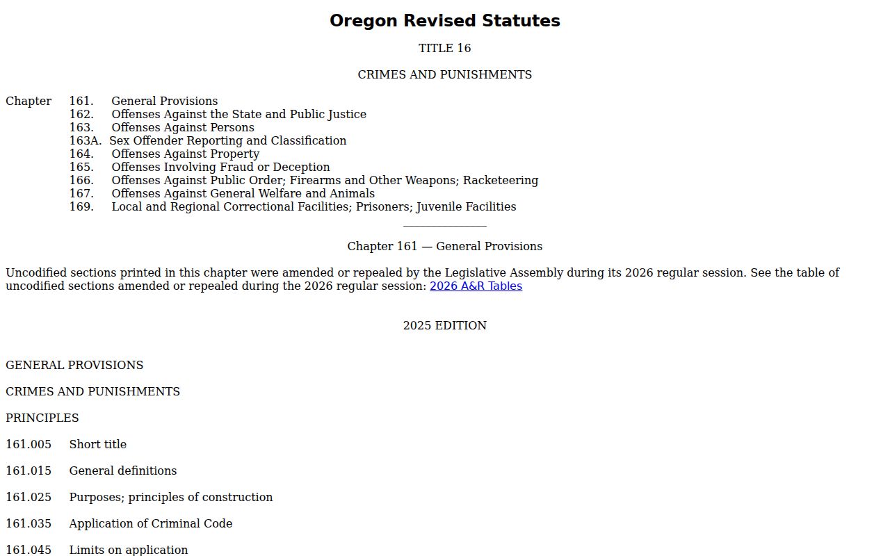 Oregon criminal offense classification statutes