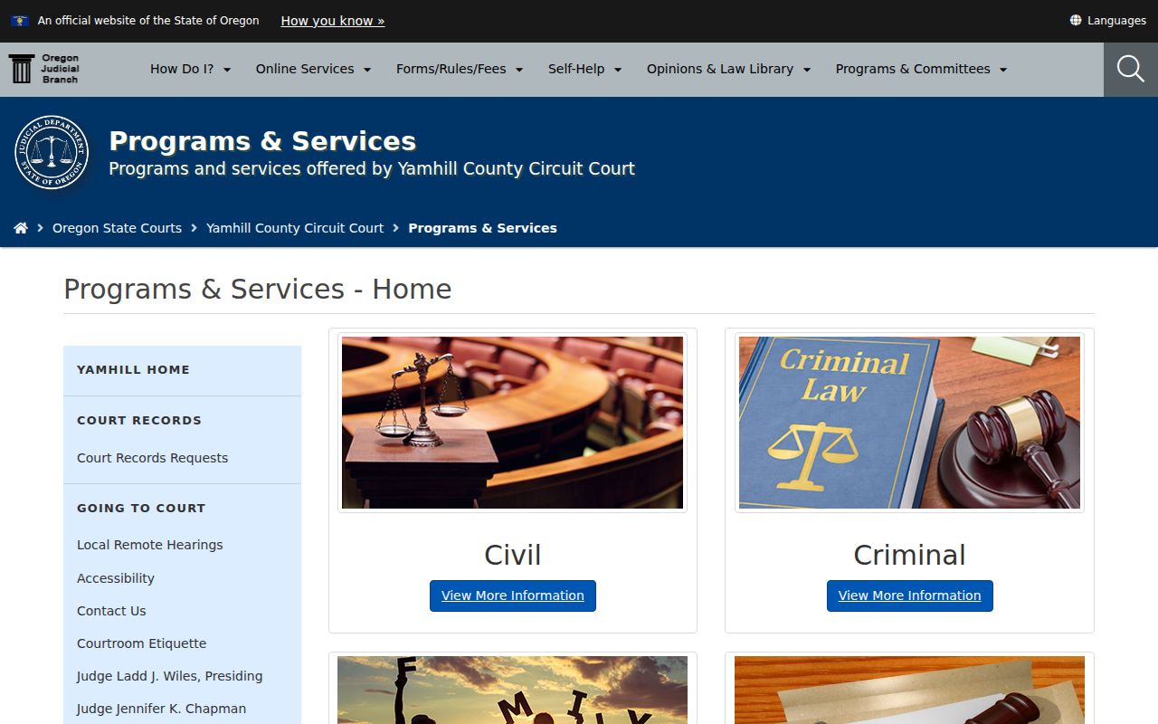 Yamhill County Circuit Court programs and services