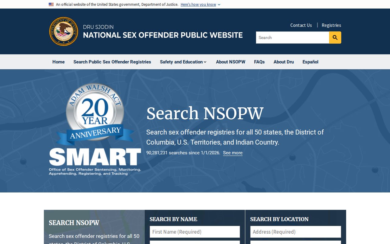 United States Department of Justice NSOPW national registry search
