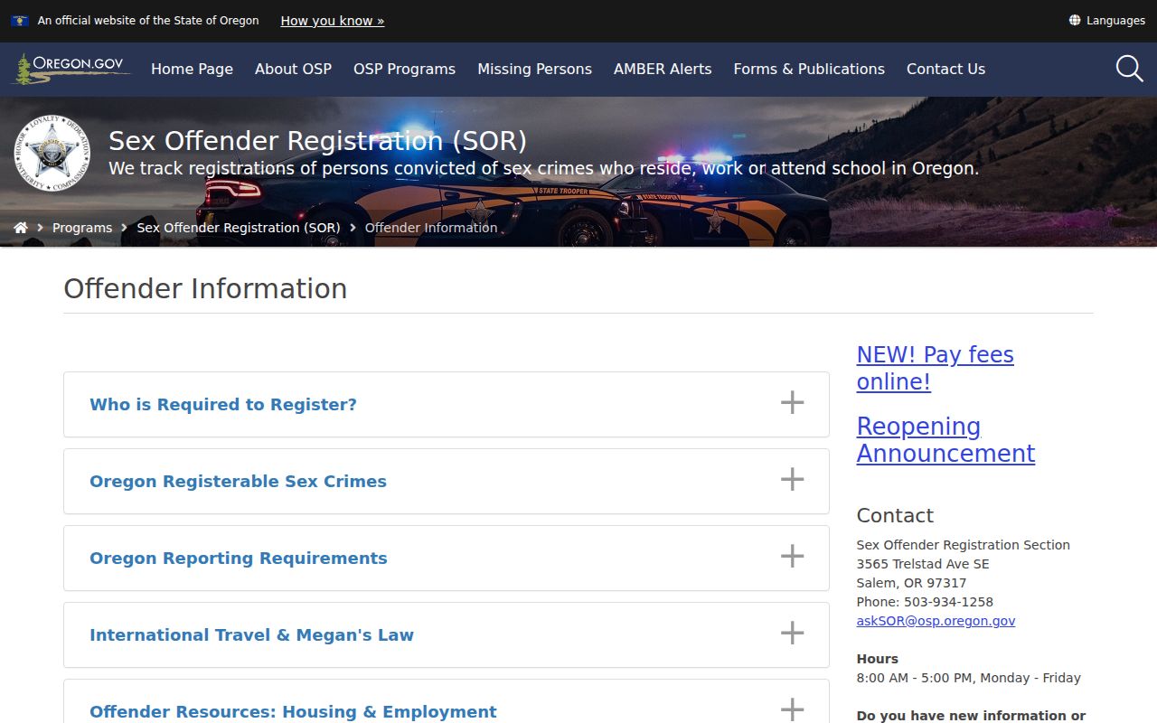 Oregon State Police public sex offender information guidance
