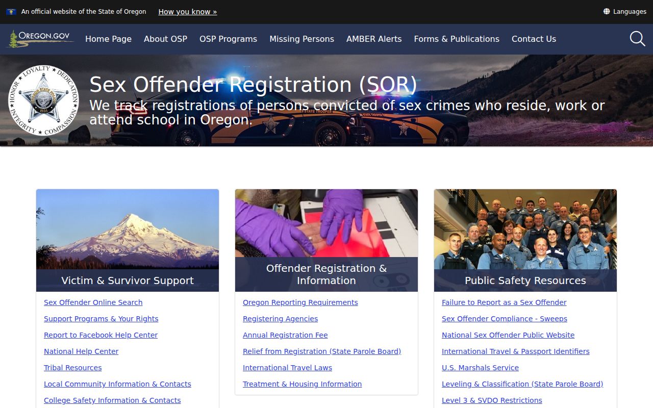 Oregon State Police Sex Offender Registration search hub